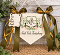 Personalized baby name banner with ribbon bows and matching birth stats card