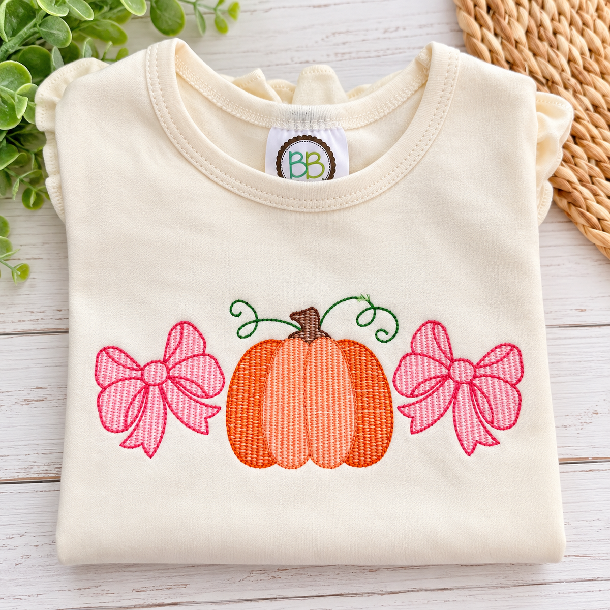 Girls Pumpkin Bow Embroidered Shirt | Fall & Thanksgiving Shirt